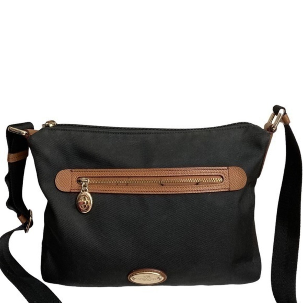 Coach SAWYER CROSSBODY IN POLYESTER TWILL black brown adjustable strap F37239